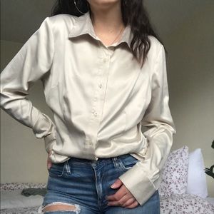 The Limited Silky Beige Button-Up Blouse, Large